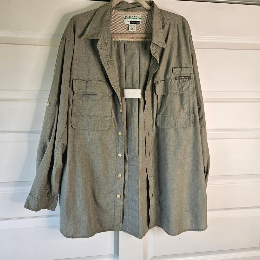 ExOfficio BuzzOff Insect Shield Mens 2XL Vented Fishing Hiking Shirt Long Sleeve